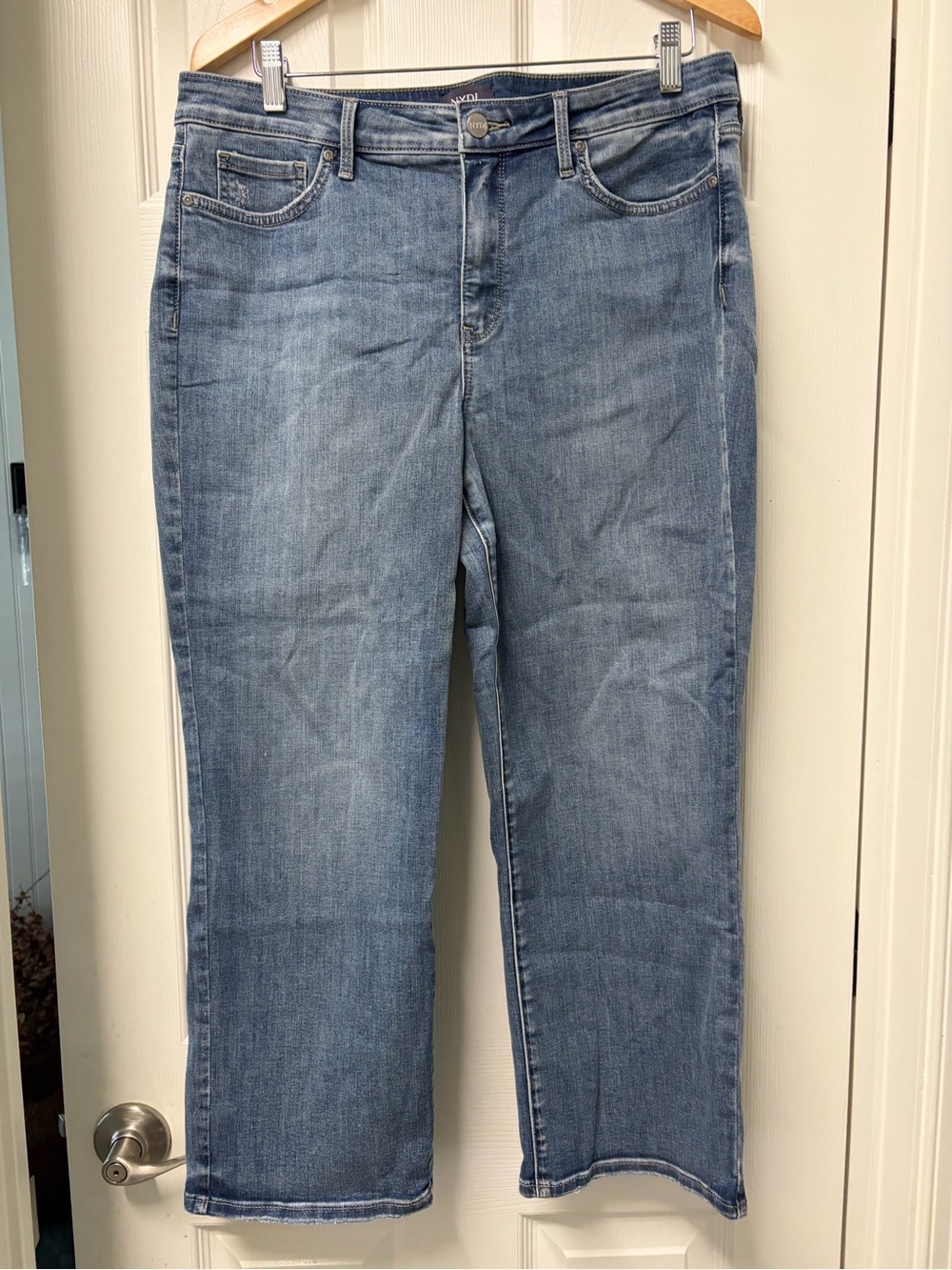 NYDJ Light Blue Straight-Leg Women's Jeans with intentional slight distress